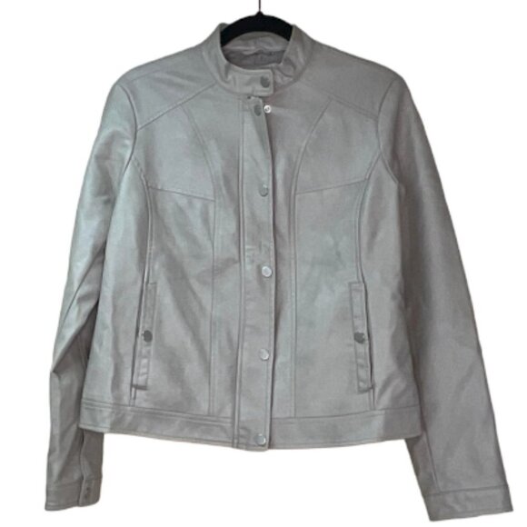 B by Bernardo Faux Leather Moto Jacket Gray/ Taupe Size M - Picture 4 of 8